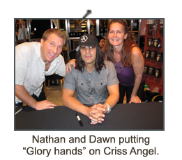 This is a picture of Nathan and Dawn with Criss Angel.